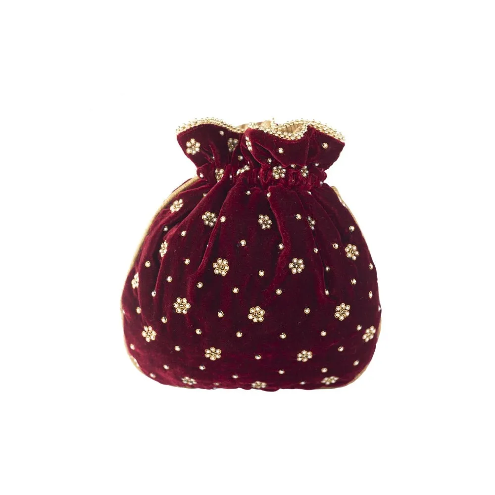 Adora By Ankita Maroon Velvet Fleur De Lis Bag