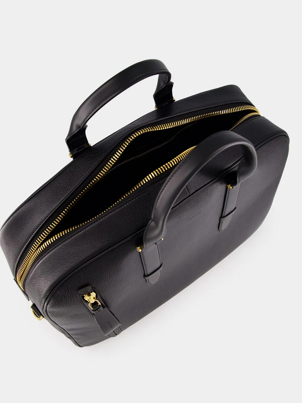 Black Grain Leather Buckley Bowling Bag