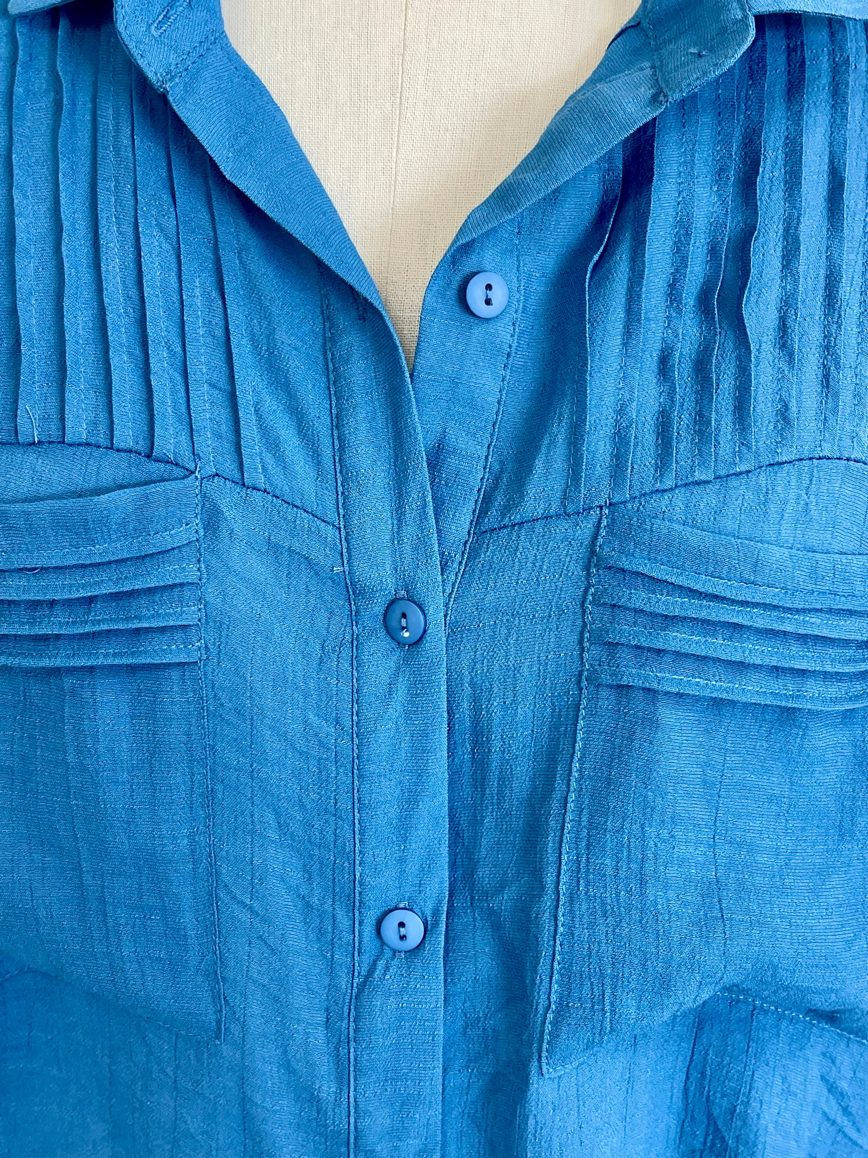 Blue Pleated Detail Blouse