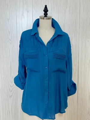 Blue Pleated Detail Blouse
