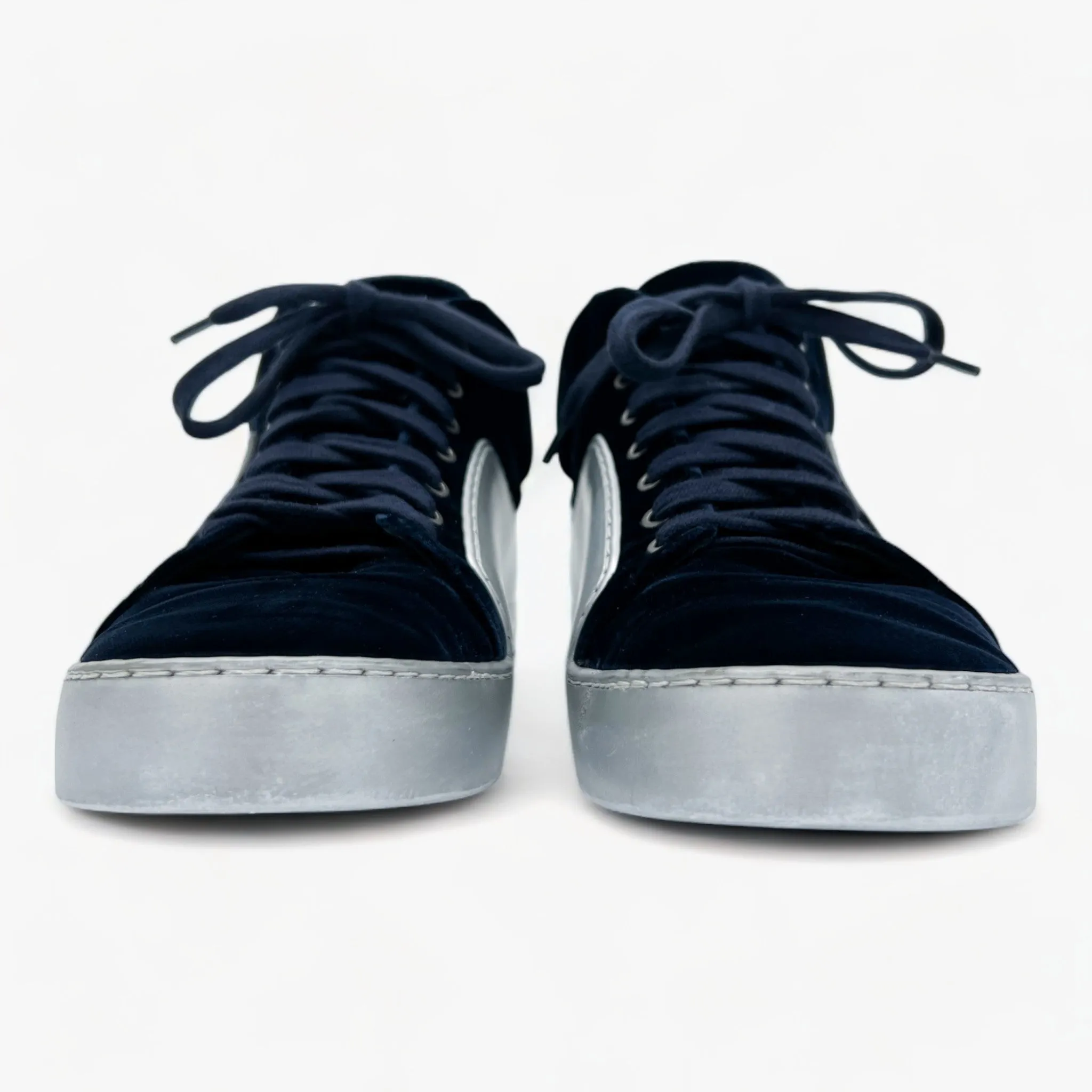 Chanel Navy Blue Velvet & Silver Rubber CC High Top Sneakers EU38 ~ AU7 ~ US7