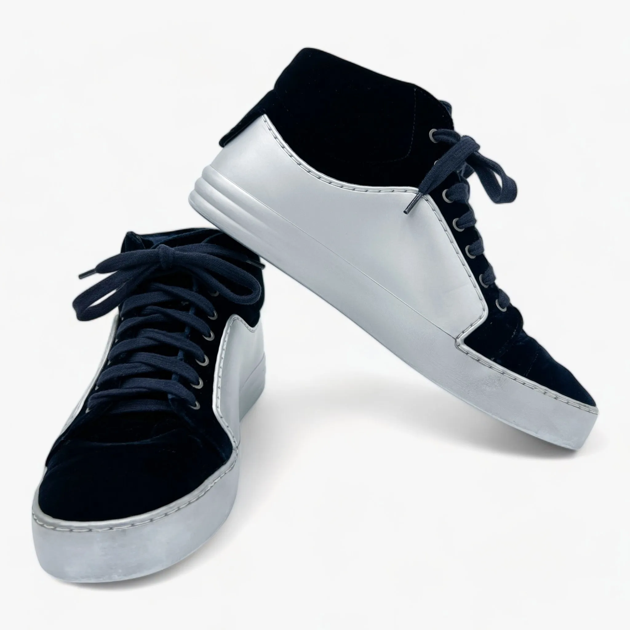 Chanel Navy Blue Velvet & Silver Rubber CC High Top Sneakers EU38 ~ AU7 ~ US7