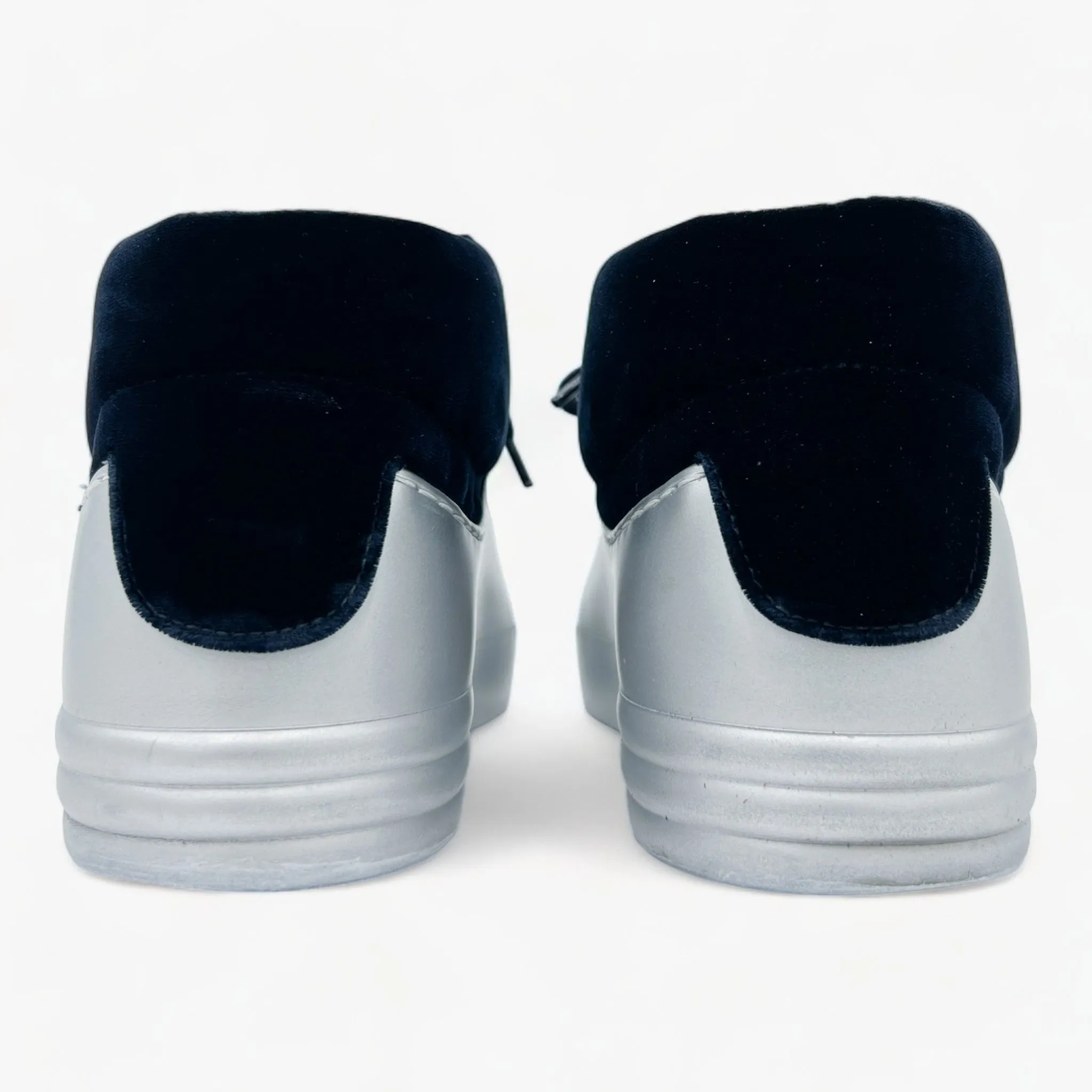 Chanel Navy Blue Velvet & Silver Rubber CC High Top Sneakers EU38 ~ AU7 ~ US7