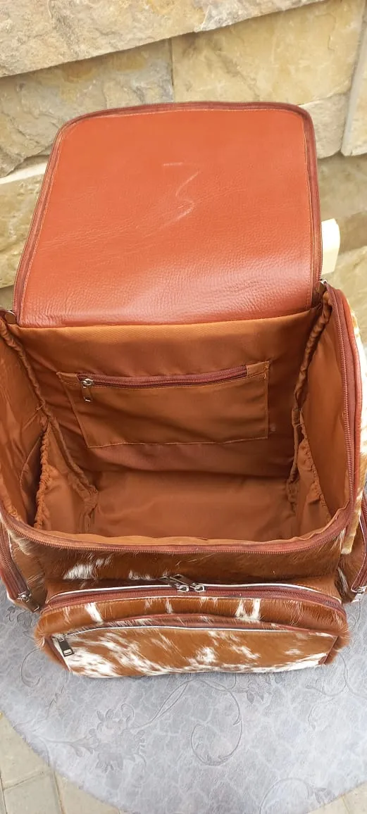 Cowhide Diaper Bag Leather Backpack Large Travel Backpack