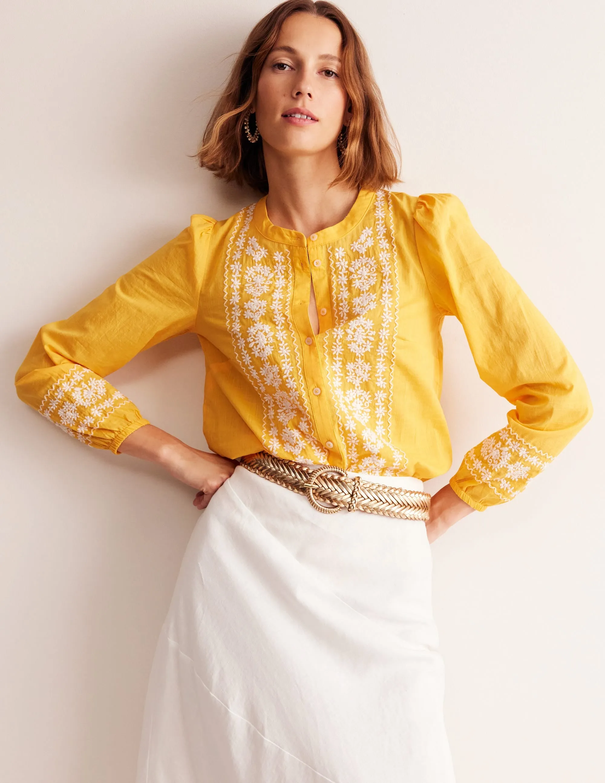 Embroidered Cotton Top-Artisan's Gold