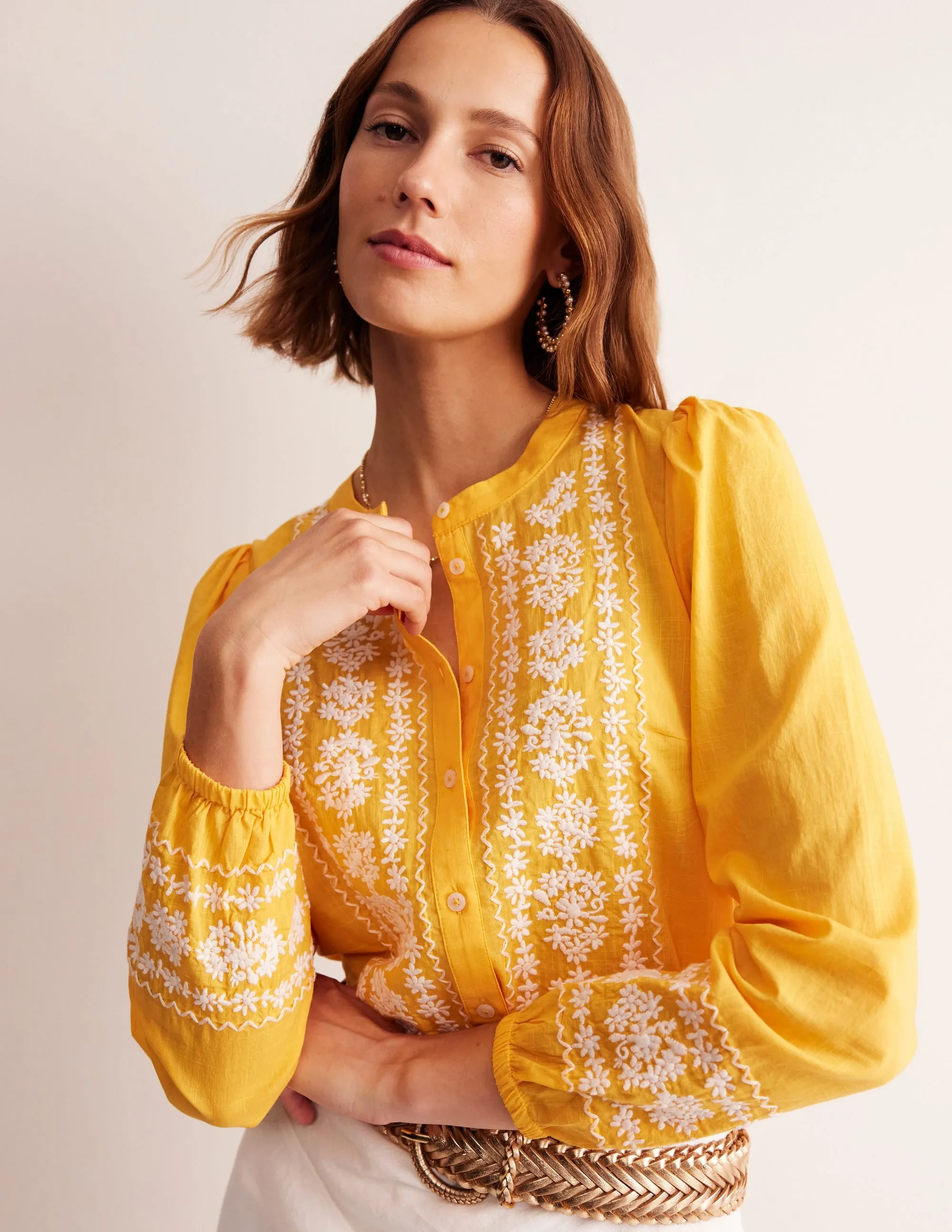 Embroidered Cotton Top-Artisan's Gold