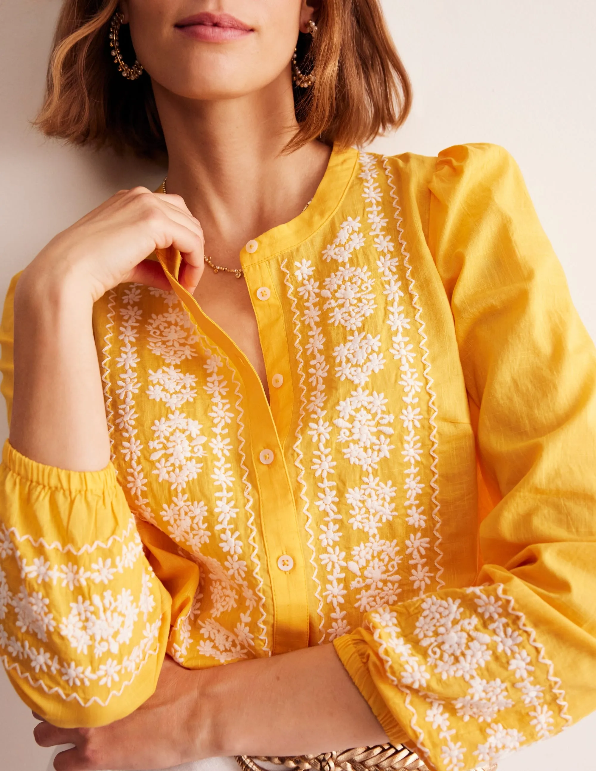 Embroidered Cotton Top-Artisan's Gold