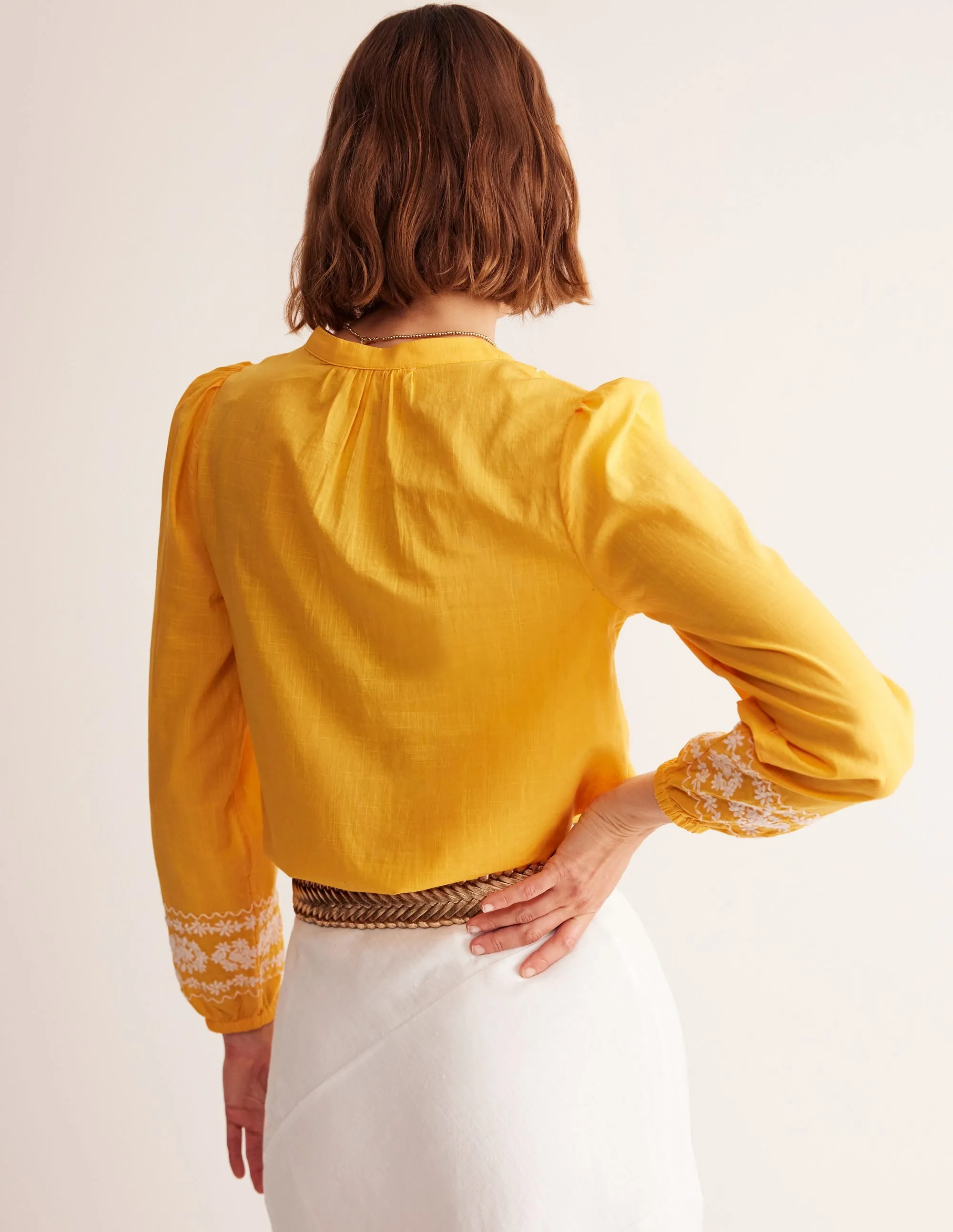 Embroidered Cotton Top-Artisan's Gold