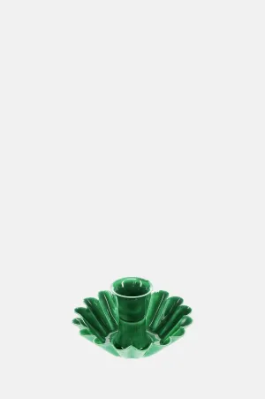 Enamel Cupped Flower Candle Holder Dark Green