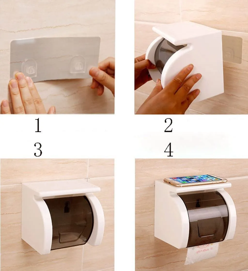 Fabware Self Adhesive Toilet Roll Paper Holder for Bathroom, Tissue Holder for Bathroom, No Drill No Hole Magic Sticker Wall Mount Holder with Transparent Cover Space Saving Bathroom Accessories.
