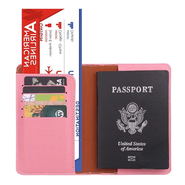 Frosted Pink Pu Multi Card Passport Holder For Travel Abroad