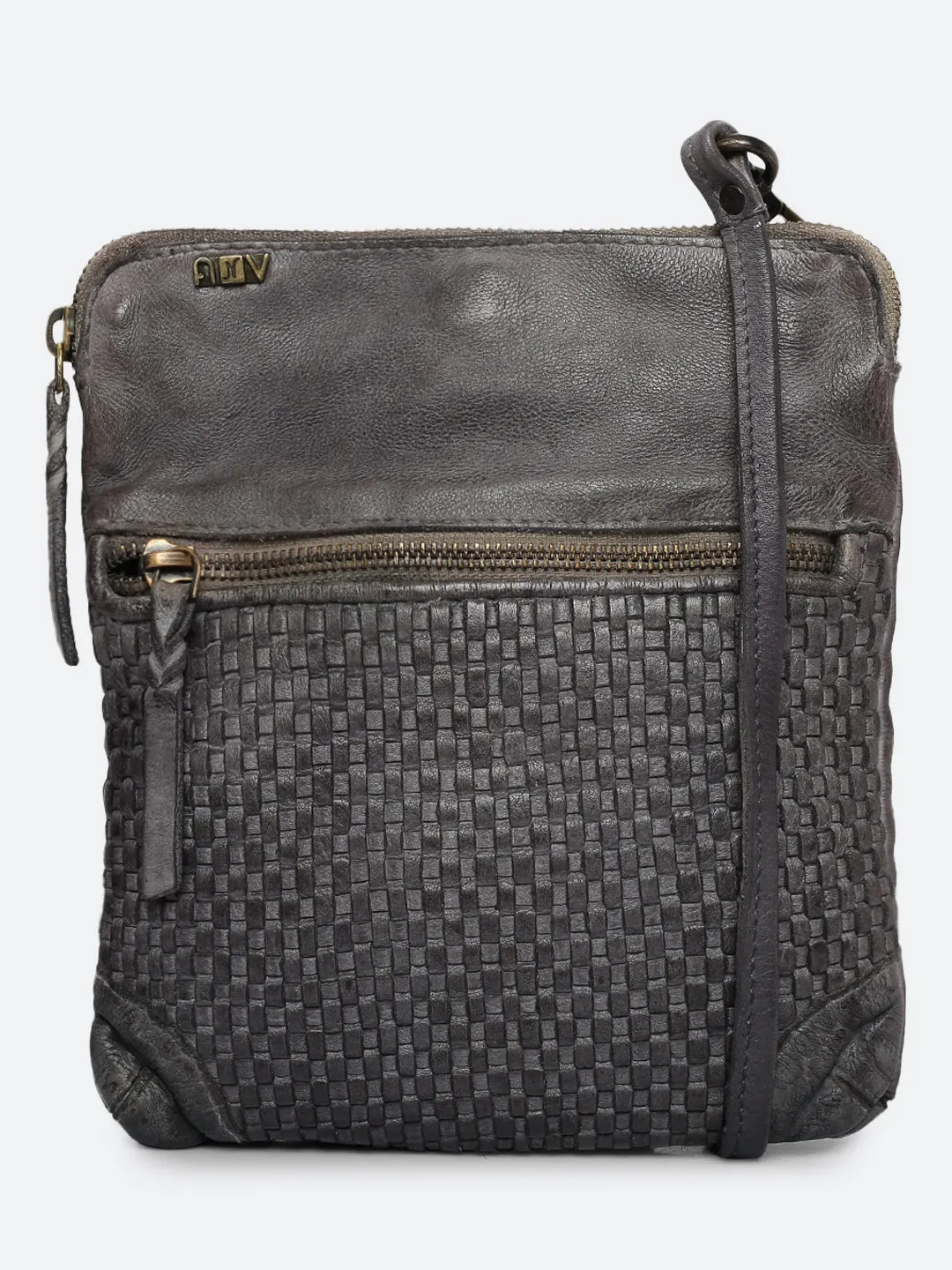 Ilana: Grey Mini Crossbody Bag With Mini Square Weave