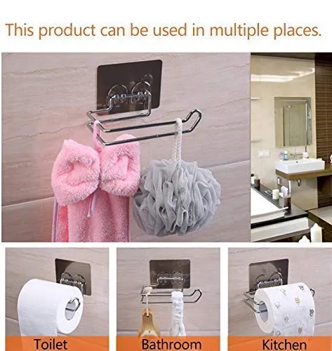 K.K. VillA Stainless Steel No Drill Self Adhesive Toilet Paper Holder/Tissue Paper Roll Holder/Bathroom Rack for Kitchen/Towel Holder
