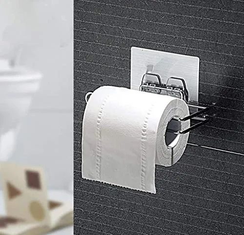 K.K. VillA Stainless Steel No Drill Self Adhesive Toilet Paper Holder/Tissue Paper Roll Holder/Bathroom Rack for Kitchen/Towel Holder