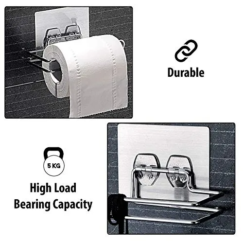 K.K. VillA Stainless Steel No Drill Self Adhesive Toilet Paper Holder/Tissue Paper Roll Holder/Bathroom Rack for Kitchen/Towel Holder