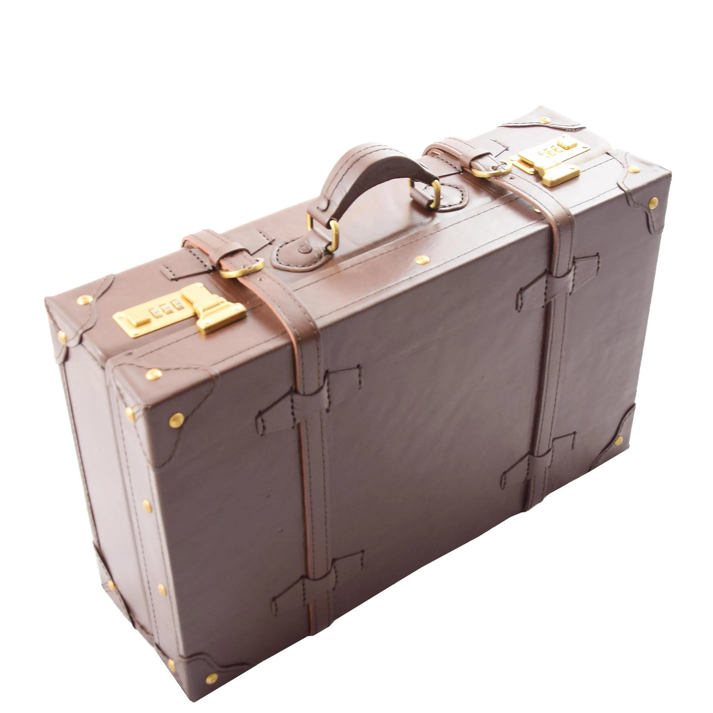 Leather Antique Suitcase English Steamer Trunk Case TRUNKEST Brown