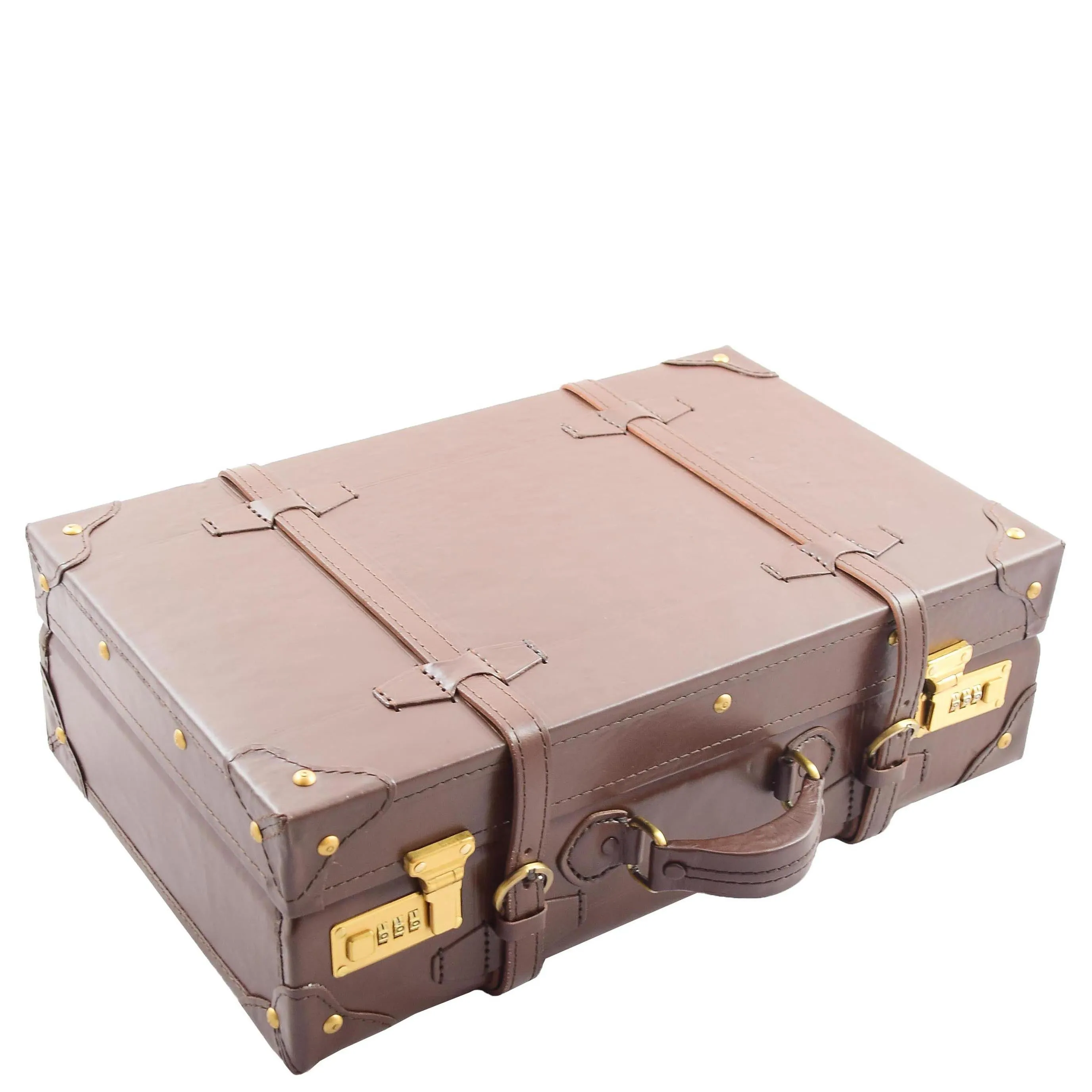 Leather Antique Suitcase English Steamer Trunk Case TRUNKEST Brown