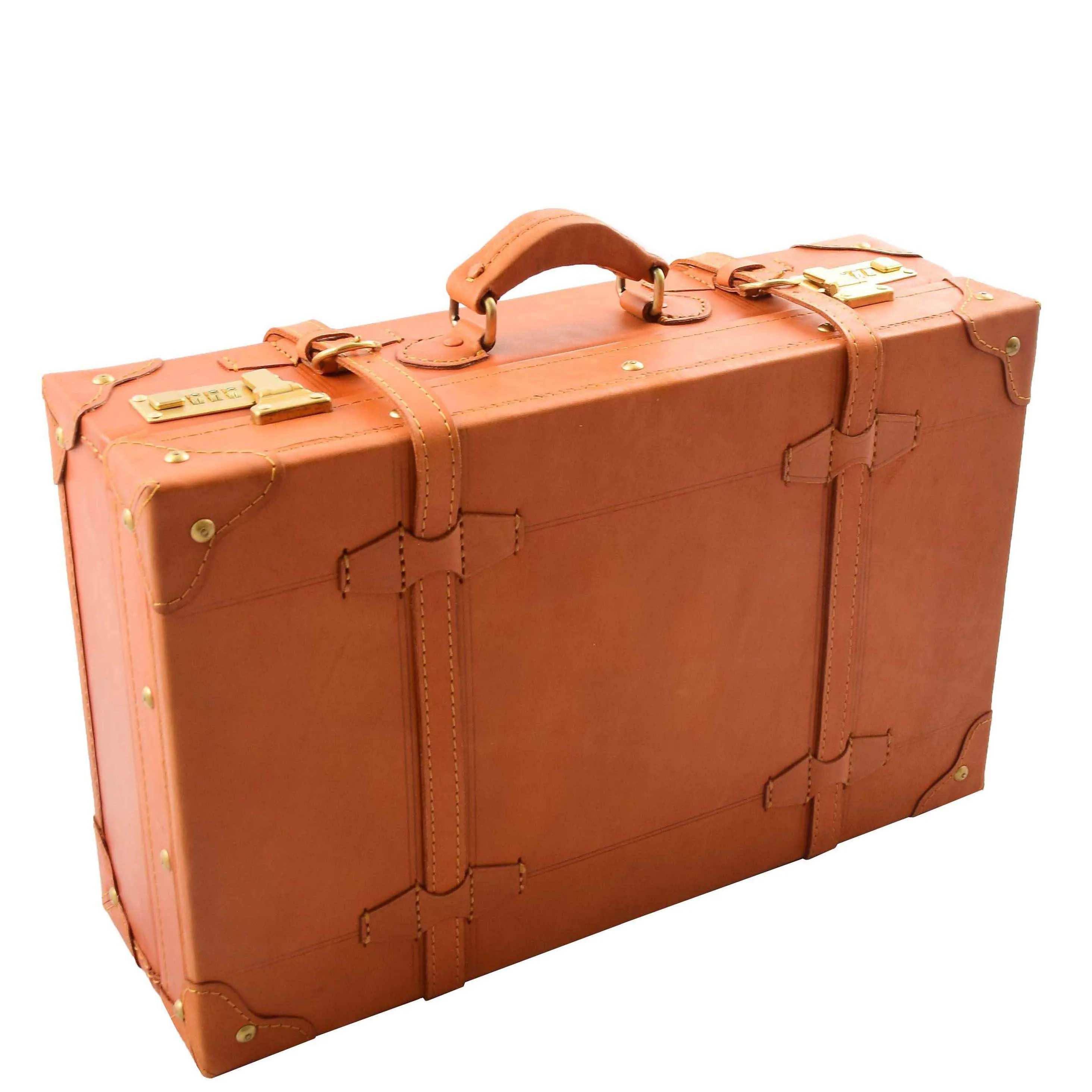 Leather Antique Suitcase English Steamer Trunk Case TRUNKEST Tan