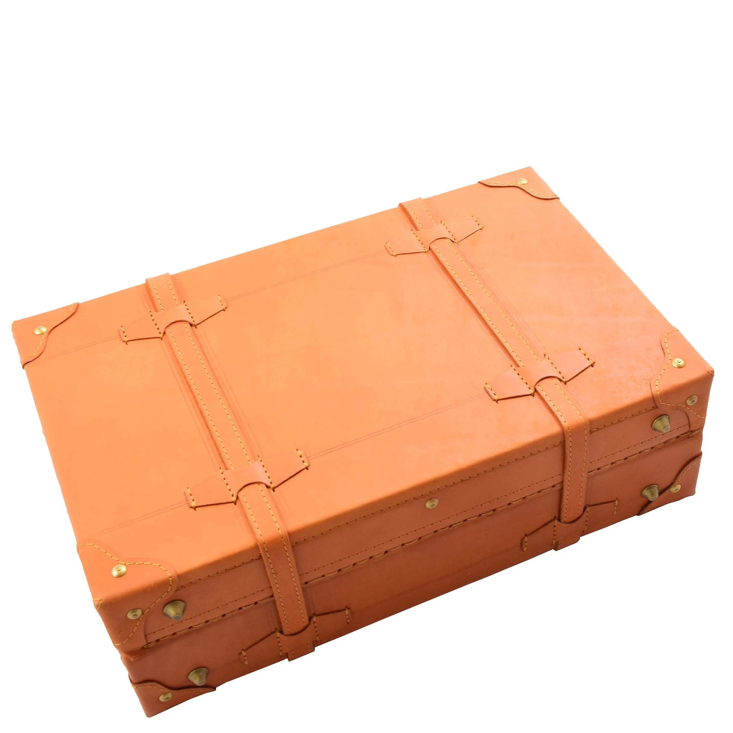 Leather Antique Suitcase English Steamer Trunk Case TRUNKEST Tan