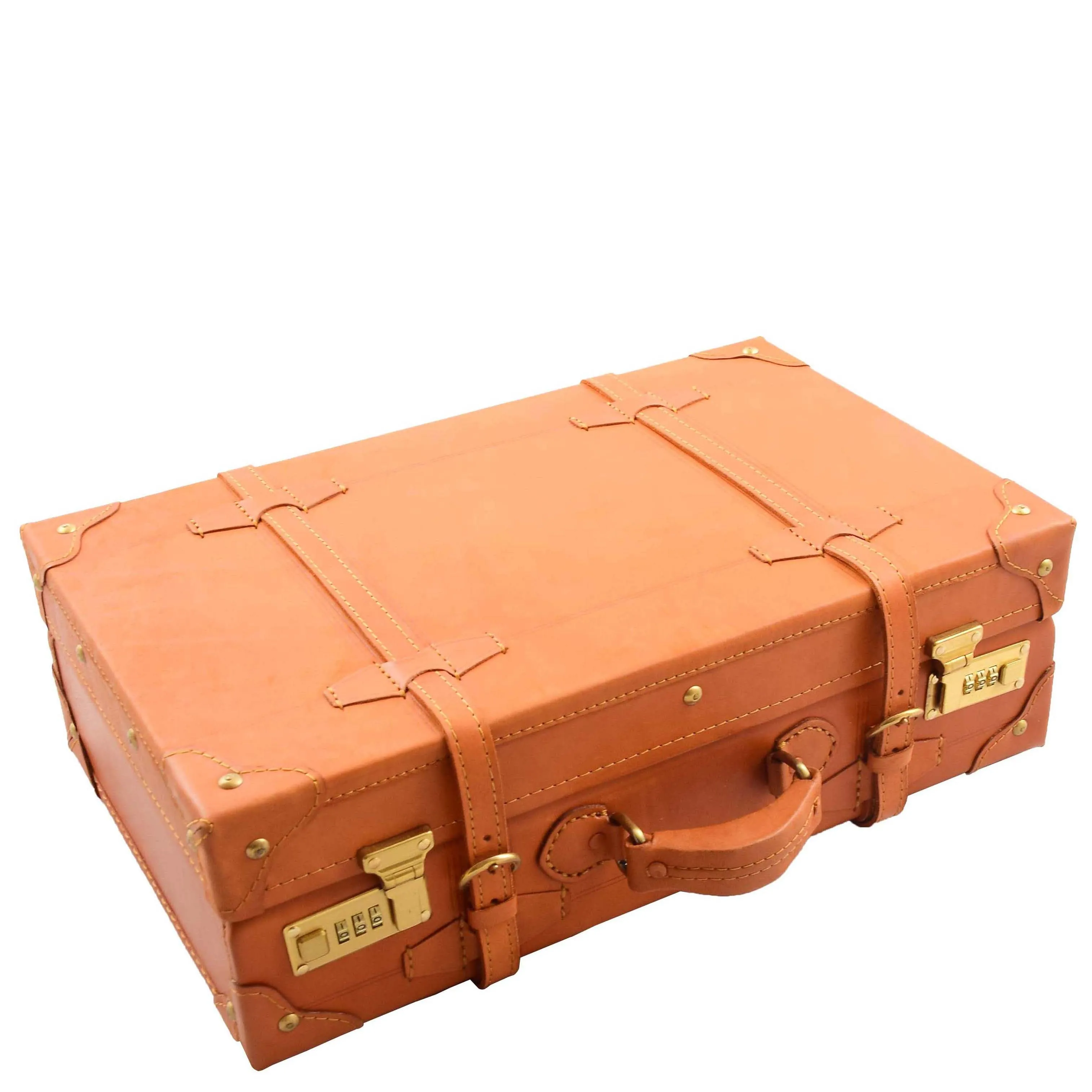 Leather Antique Suitcase English Steamer Trunk Case TRUNKEST Tan