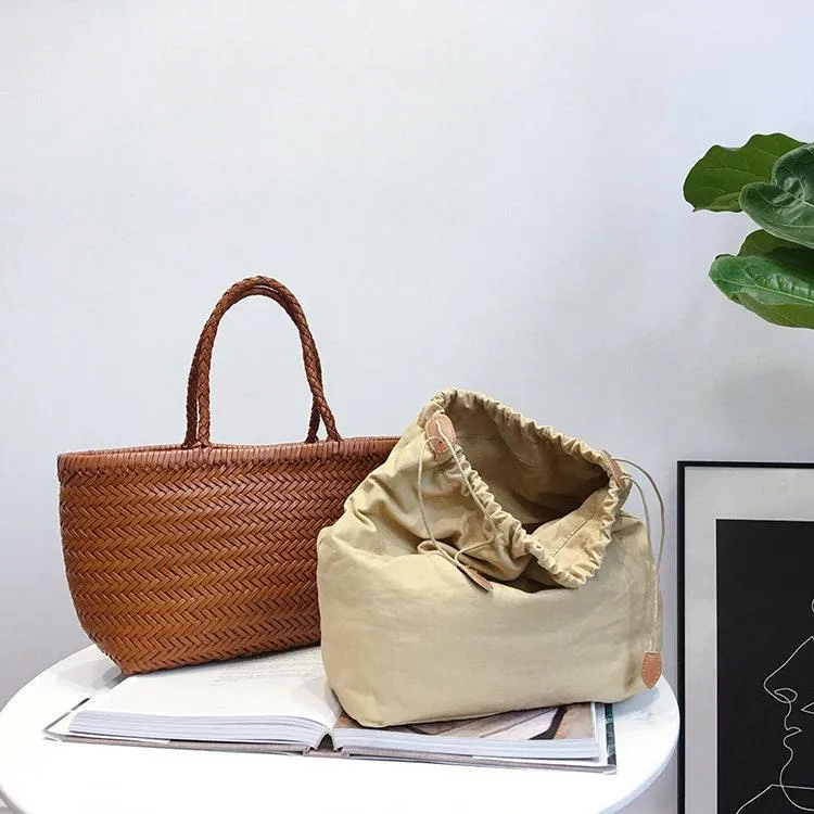 Leather Handbag Genuine Leather Bag Woven Leather Handbag | Hand Woven Triple Jump Bamboo Style Ladies Hobo Holiday Bag, Weekend Basket Bag