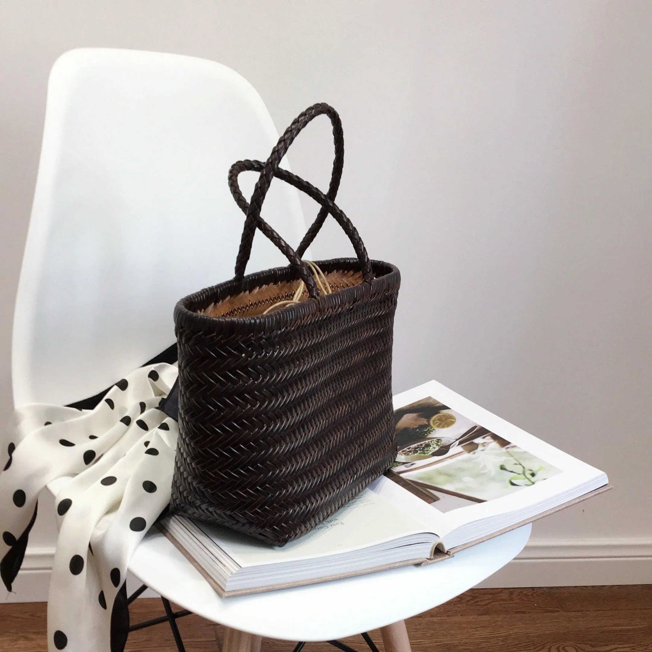 Leather Handbag Genuine Leather Bag Woven Leather Handbag | Hand Woven Triple Jump Bamboo Style Ladies Hobo Holiday Bag, Weekend Basket Bag