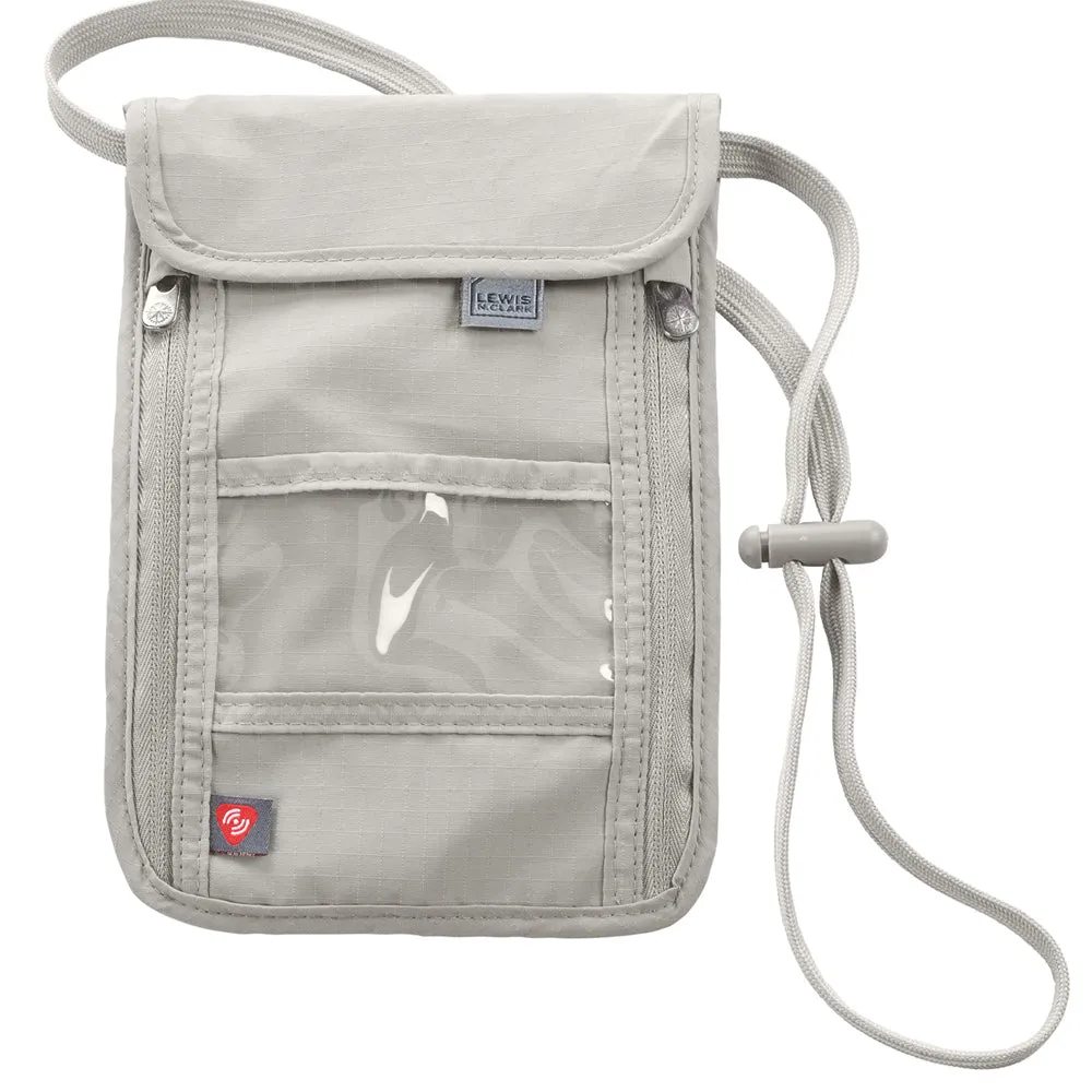 Lewis N. Clark RFID Neck Travel Wallet Blocking Stash Passport Holder Pouch Gray
