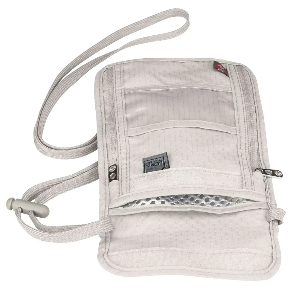 Lewis N. Clark RFID Neck Travel Wallet Blocking Stash Passport Holder Pouch Gray