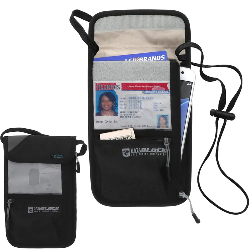 Lewis N Clark Travel Passport Holder Security Neck Stash Pouch Wallet RFID Block