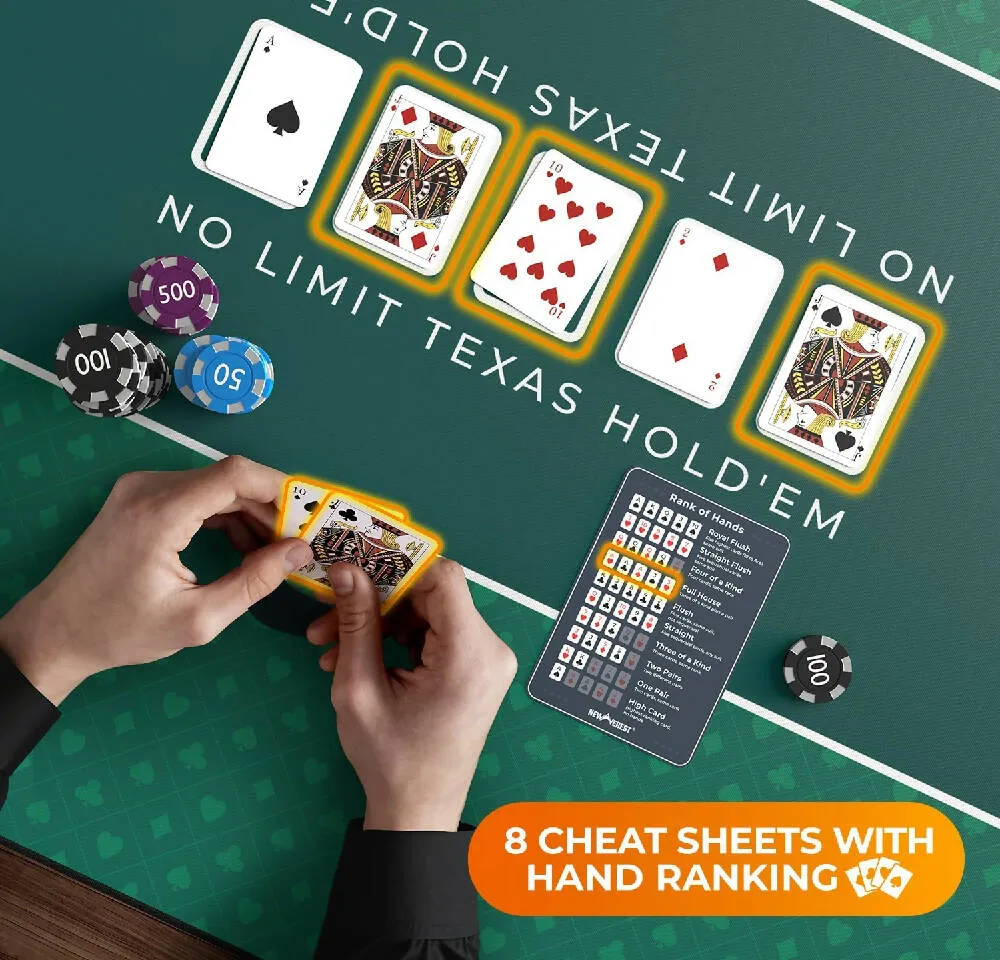 Newverest Poker Table Top 70" x 35", Texas Hold'em Poker Mat in Zipper Storage Bag with 8 Coasters in Gift-Ready Box for Home Game Nights Up to 10 Players