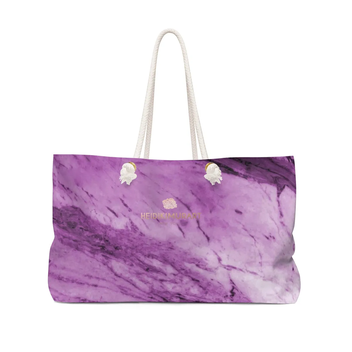 Purple White Marble Weekender Bag, Marble Print Designer 24"x13" Oversize Weekender Bag-Made in USA