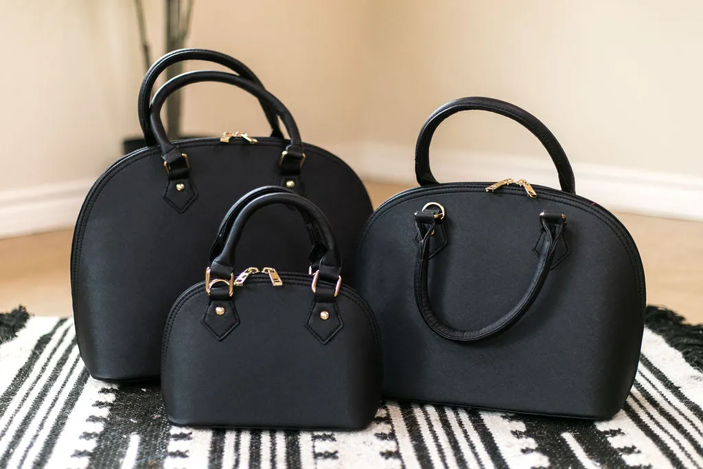 Small Dome Satchel Purse with Two Handles in Black