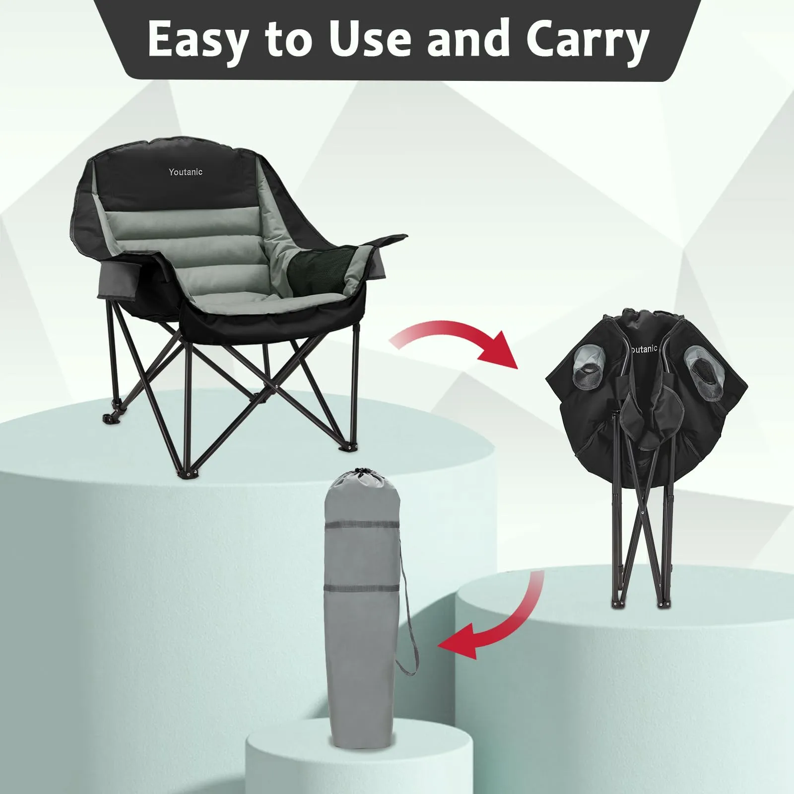 Youtanic Oversized Camping Chair, Portable Folding Camping Chairs with Side Pocket, Cup Holder and Carry Bag, Heavy Duty Outdoor Camping Chairs for Adults, Fishing, Sports, Trip, up to 400lbs, Style 4